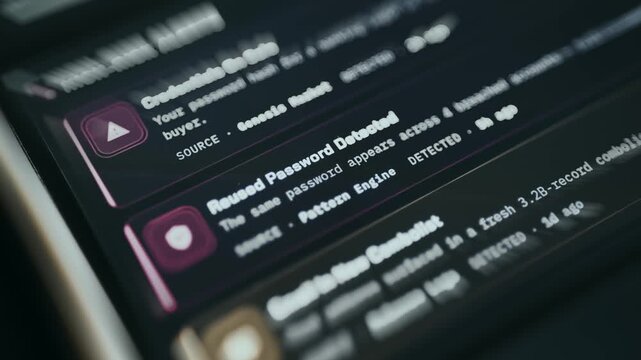 Security dashboard displaying high-risk alerts related to compromised credentials and password breaches