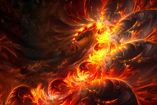 Abstract flowing fire and lava texture with golden highlights