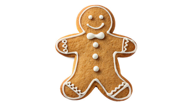 Traditional sweet gingerbread man Christmas cookie holiday decorated pastry on transparent background
