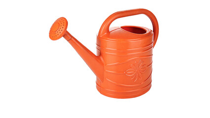 Bright orange plastic watering can traditional gardening container tool object on transparent background © Ivanka