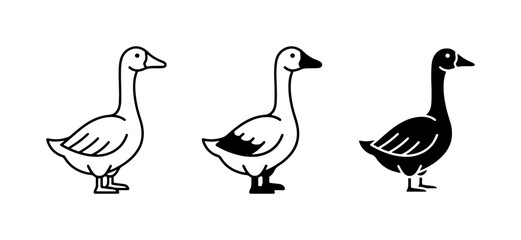 Goose Icons, Simple Vector Graphics, Farm Animal Silhouettes, Black and White Styles © Rahat