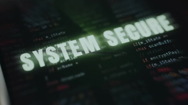 System Secure text overlaid on a background of computer code