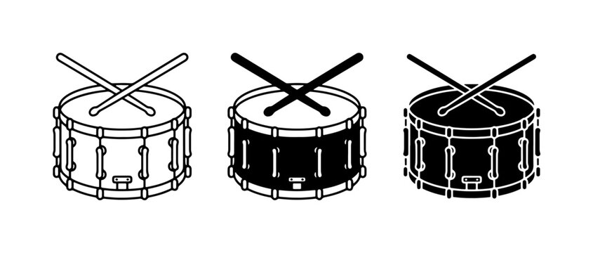 Drum Set Vector Icons, Percussion Instruments, Musical Symbols, Black and White Graphics