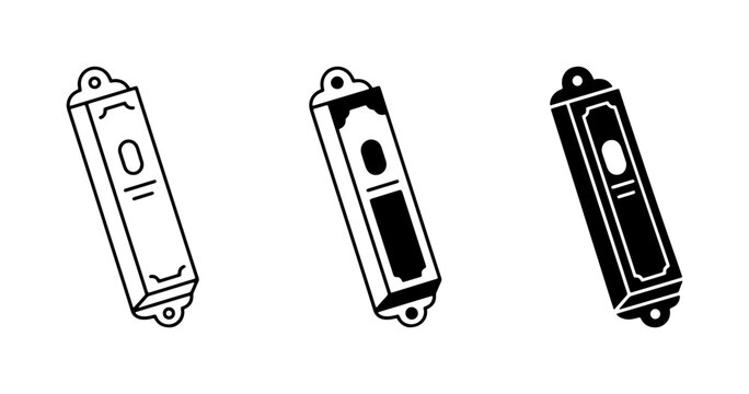 Mezuzah Set, Jewish Religious Symbol, Doorpost Ornament, Cultural Iconography, Vector Icons