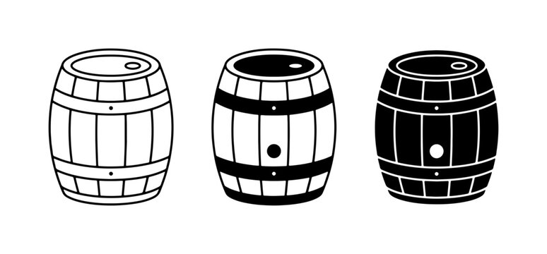 Wooden Barrels Collection, Vintage Storage Containers, Rustic Beverage Casks, Set of 3 Icons