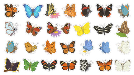 Obraz premium Cute Cartoon Butterfly Sticker Collection, Vector Illustration