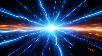 Obraz premium Dynamic energy explosion with blue and orange lightning effect