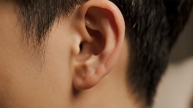 Close-up of a person's ear struggling with deaf and hearing issues due to tinnitus