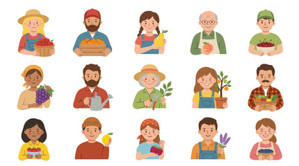 Fototapeta premium Flat Illustration of Diverse Farmers Holding Harvested Produce, Agriculture Vector