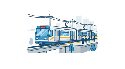 Modern tram on rail tracks moving. © kapal
