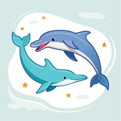 Naklejka premium Two cartoon dolphins swimming