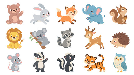 Obraz premium Cute Woodland Animals Collection, Flat Vector Style for Children's Content