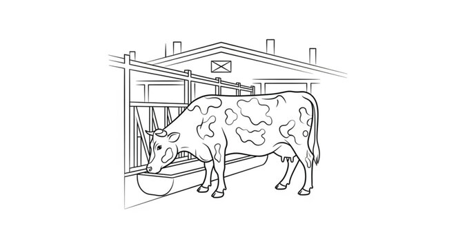 Cow eating from a feeding trough.