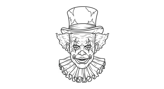 Creepy Clown Face in Top Hat.