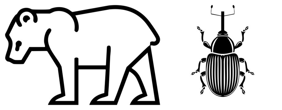 This bold stencil set features a heavy grizzly or bruin walking alongside a detailed. These glyphs use thick to create a striking wildlife silhouette.