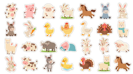 Obraz premium Cute Farm Animals Stickers - Flat Vector Illustration