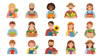 Fototapeta premium Happy Farmers and Gardeners with Fresh Organic Produce - Flat Vector Cartoon Illustration