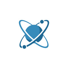 Simple blue planetary orbit icon with central sphere. © Sampo