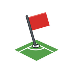 Isometric red soccer corner flag on green field. © Pocari
