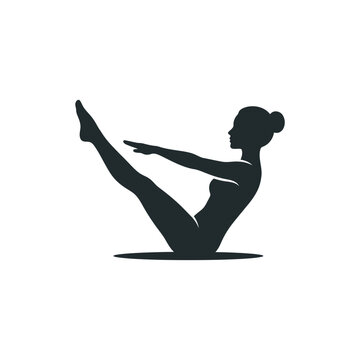 Yoga boat pose silhouette of a female figure.