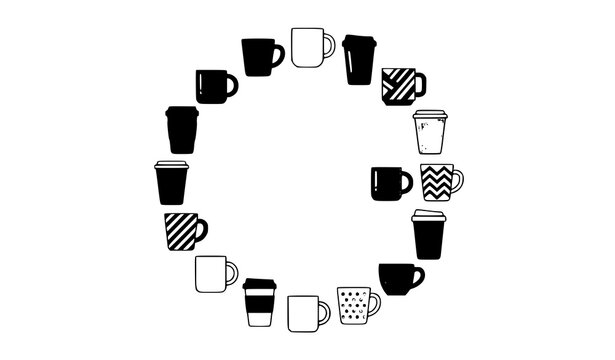 Assorted Colorful Coffee Mugs Vector Collection in Modern Flat Design Isolated on White
