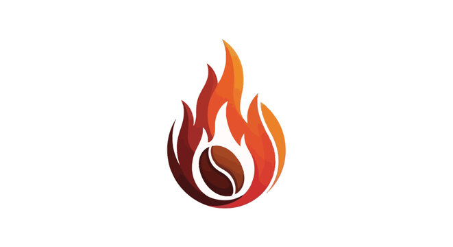 Flame Icon With Coffee Bean Logo.