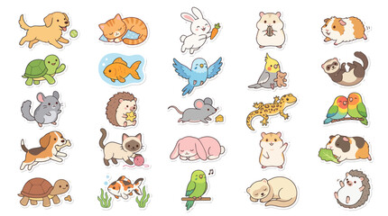 Obraz premium Cute Pets Cartoon Vector Illustration Set. Adorable Animal Characters for Kids, Education, and Veterinary