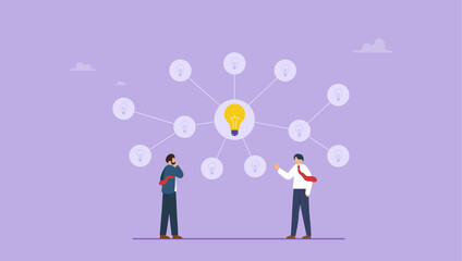 Business people brainstorming new idea. Brainstorming idea, team meeting or discussion for business solution or inspiration. Teamwork creativity or collaboration for success concept. © Saklarboy