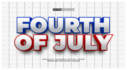 Fourth of July 3D Editable Text Effect with Metallic Silver Letters and Patriotic Red Blue Style © Robertcreative