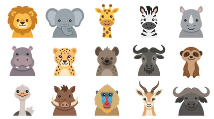 Obraz premium Cute Flat Cartoon African Safari Animals Collection for Wildlife and Children's Education Vector Illustration
