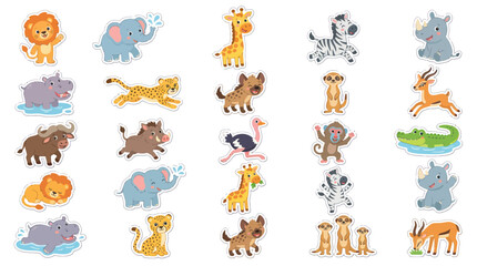 Obraz premium Cute African Animals Vector Set - Flat Design for Kids and Education