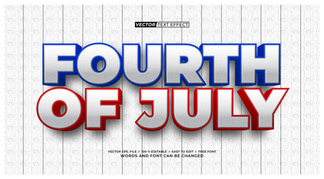 Fourth of July 3D Editable Text Effect with Metallic Silver Letters and Patriotic Red Blue Style