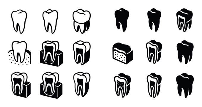 Dental icons with tooth molar root outline