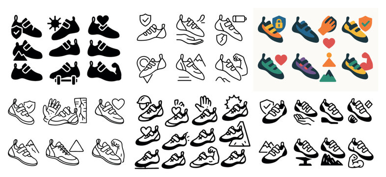 Running shoe icons with sneaker laces sole flat
