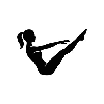 Silhouette of woman in V-sit yoga pose.