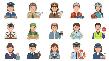 Fototapeta premium Flat Design Professional Avatars Set. Diverse People with Various Jobs and Occupations. Cartoon Vector Icons Collection.