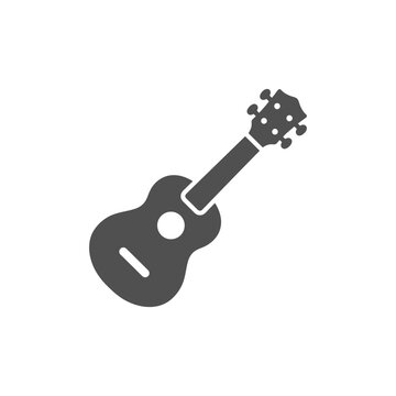Minimalist ukulele silhouette icon on white background.