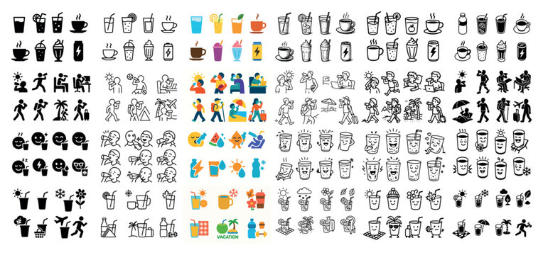 Lifestyle icons with drink cup person outline