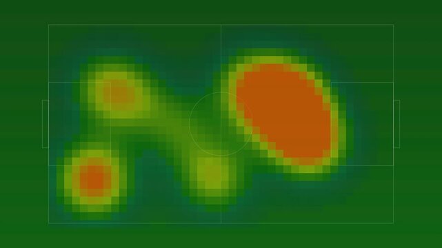Animated football player heatmap visualization showing movement zones on pitch