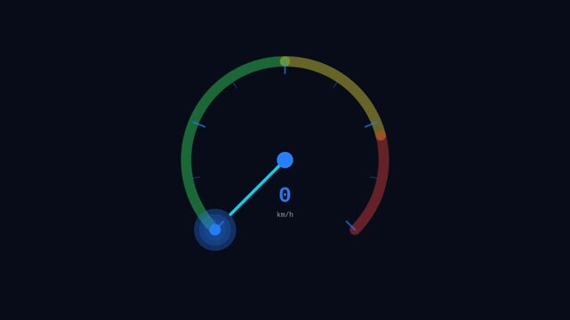 Animated football player speed meter gauge showing running speed with dynamic needle