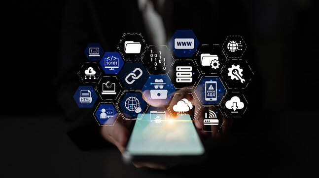Software development with coding overlays, programming languages, developer tools, mobile app creation, and advanced programming for digital product development and software solutions. Entice