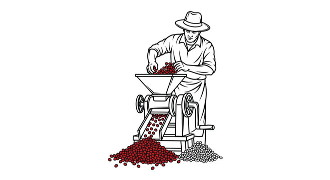 Man operating a red bean thresher.