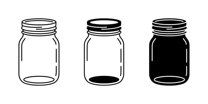 Mason Jar Icons, Glass Container Vector Set, Canning Jar Graphics, Kitchen Storage Illustrations