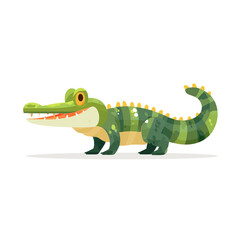 Obraz premium Cartoon Green Crocodile Character Isolated