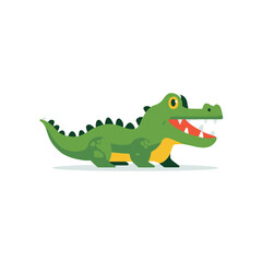 Fototapeta premium Cartoon Green Crocodile Isolated on White Background