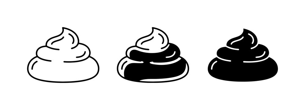 Poop Icons, Vector Set: Outline, Filled Black, and Solid Black Styles