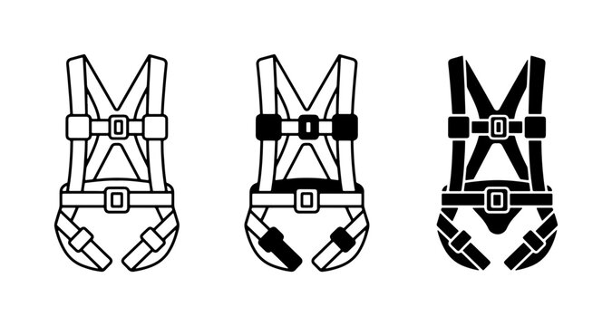 Safety Harness Icons, Fall Protection Gear Vector Set, Personal Protective Equipment