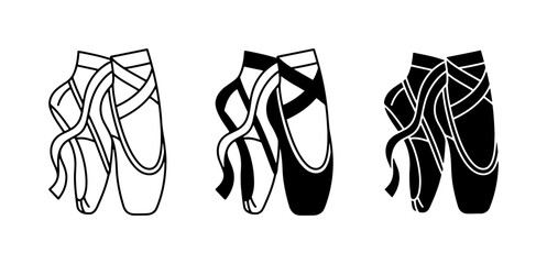 Ballet Pointe Shoes Vector Icons, Black and White Dance Footwear Graphics, Elegant Performance Shoes Set © Tayeb