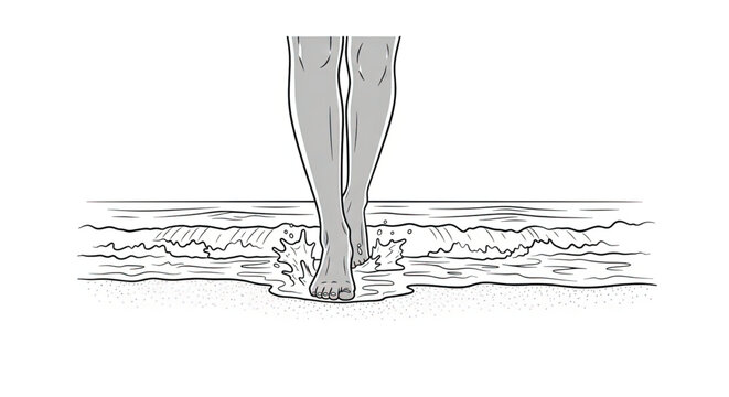 Legs standing in water surface.
