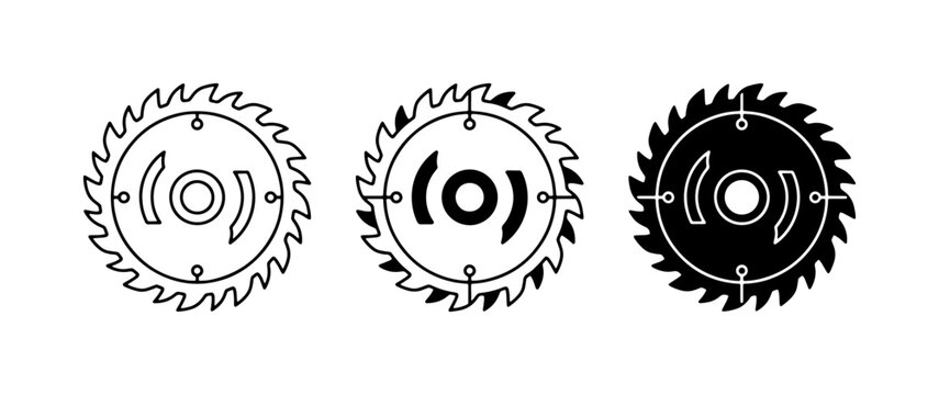 Circular Saw Blades, Industrial Cutting Tools, Woodworking Icons, Vector Set